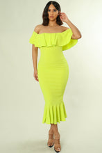 Load image into Gallery viewer, Off Shoulder Ruffle Dress
