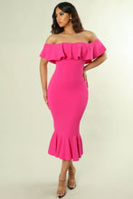 Load image into Gallery viewer, Off Shoulder Ruffle Dress
