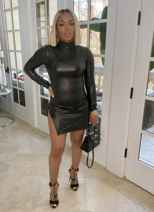 Faux Leather Midi Dress